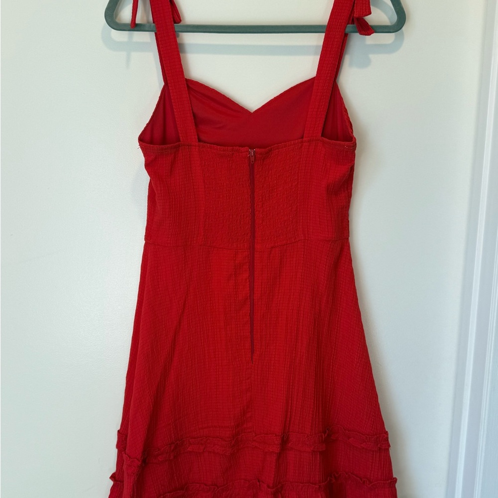 Red Tie-Shoulder Ruffle Sundress - Picture 4 of 9